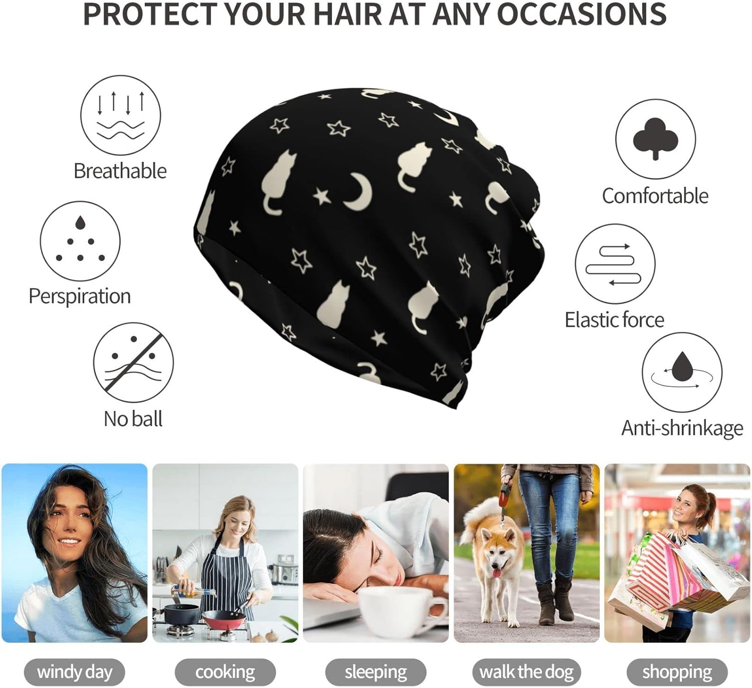 Skull Beanie Hat Baggy Slouchy Skull Chemo Beanies Cap Stretch Scarf Head Wrap Hip Hop Hats for Men Women Winter - Image 4