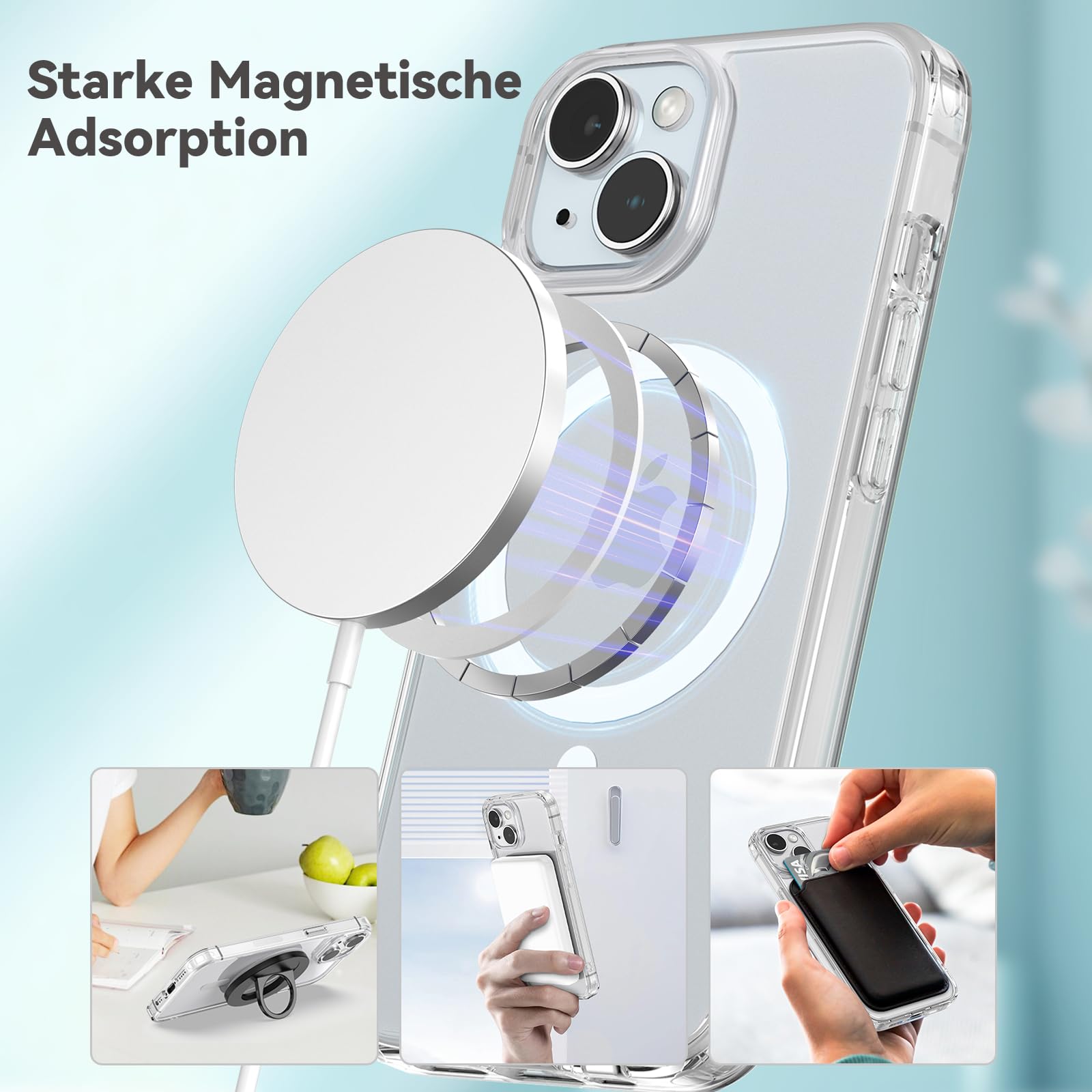 Opkiegrn Cover Magnetica iPhone 13/14 / 15 / 16e, Compatibile con MagSafe, Protezione Antiurto di Livello Militare, Custodia Traslucida Acrilico Posteriore Protettiva Sottile Case, Transparente