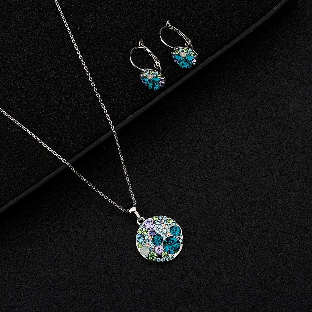 EVEVIC Austrian Crystals Round Disc Pendant Necklace Earrings for Women 14K Gold Plated Hypoallergenic Jewelry Sets - Image 7