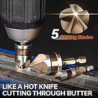 Vista 6 de Countersink Drill Bit Set, M2 Cobalt HSS Countersink Drill Bits 6 Pieces 1/4 Inch Quick Change Hex Shank for Metal, Wood, Stainless Steel, Carbon