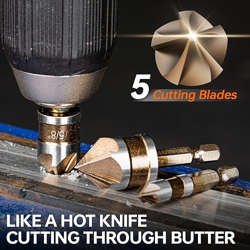 Miniatura 6 de Juego de brocas avellanadas M2 cobalto HSS, 6 piezas de vástago hexagonal de cambio rápido de 14 pulgadas para metal, madera, acero inoxidable,