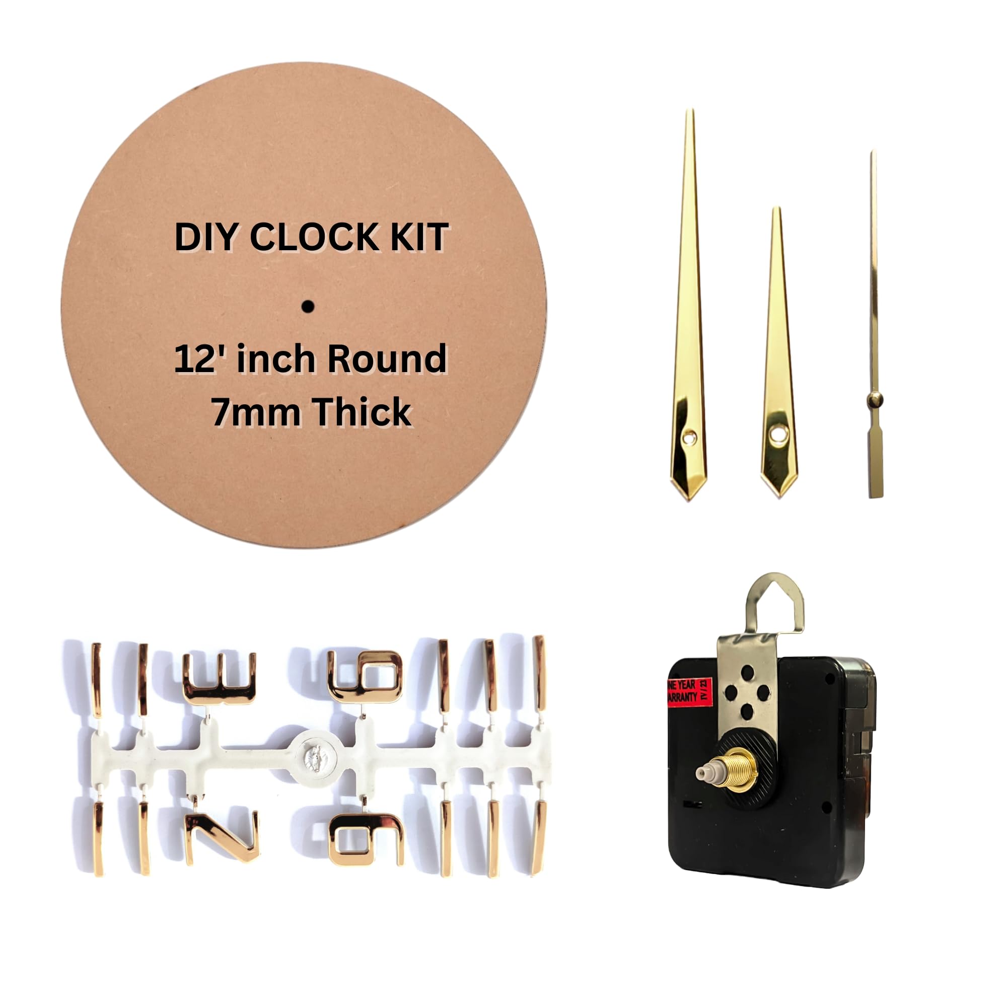 Epoxy Fusion DIY Resin Clock Making Kit – 12 Inch Round MDF Base (7mm Thick), 18mm Silent Movement, Metal Hands & 3D Glossy Plastic Numbers | DIY Wall Clock Craft Set for Art, Home Decor, Gifts