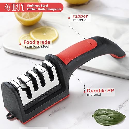 Miniatura 2 de Afilador de cuchillos de cocina de acero inoxidable 4 en 1, diseño ergonómico, ranuras de afilado de 4 etapas para afilar cuchillas de precisión