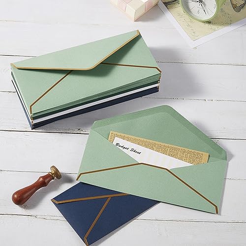 Miniatura 7 de Paquete de 100 sobres de negocios #10 con borde dorado, sobres estándar autosellados con calcomanías doradas para oficina, cheques, correo de