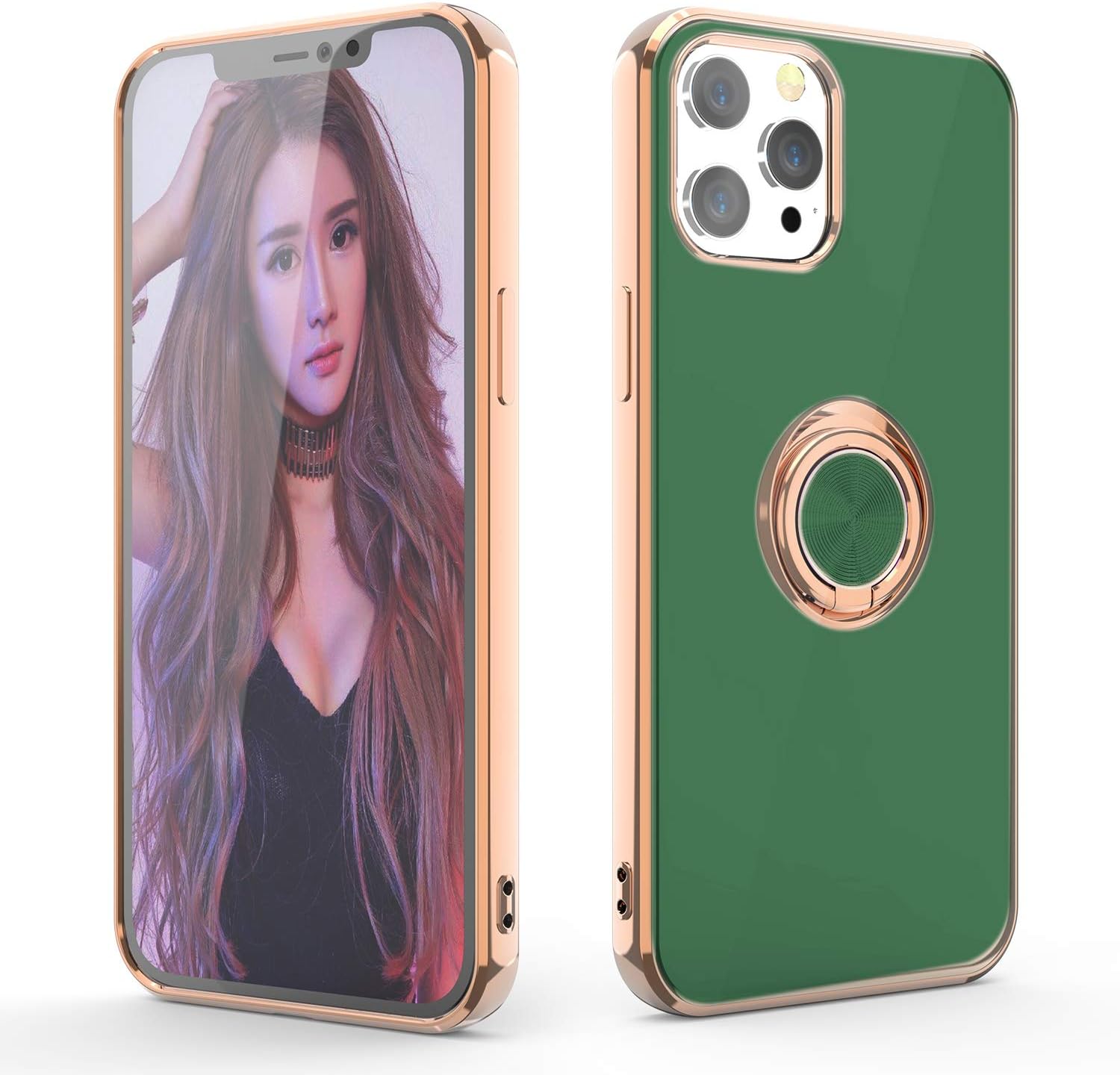 WATACHE for iPhone 12 Pro Max Case, Slim Fit Protective Case Cover with [Ring Holder Kickstand] [Magnetic Car Mount Feature] for iPhone 12 Pro Max 6.7 Inch,Dark Green