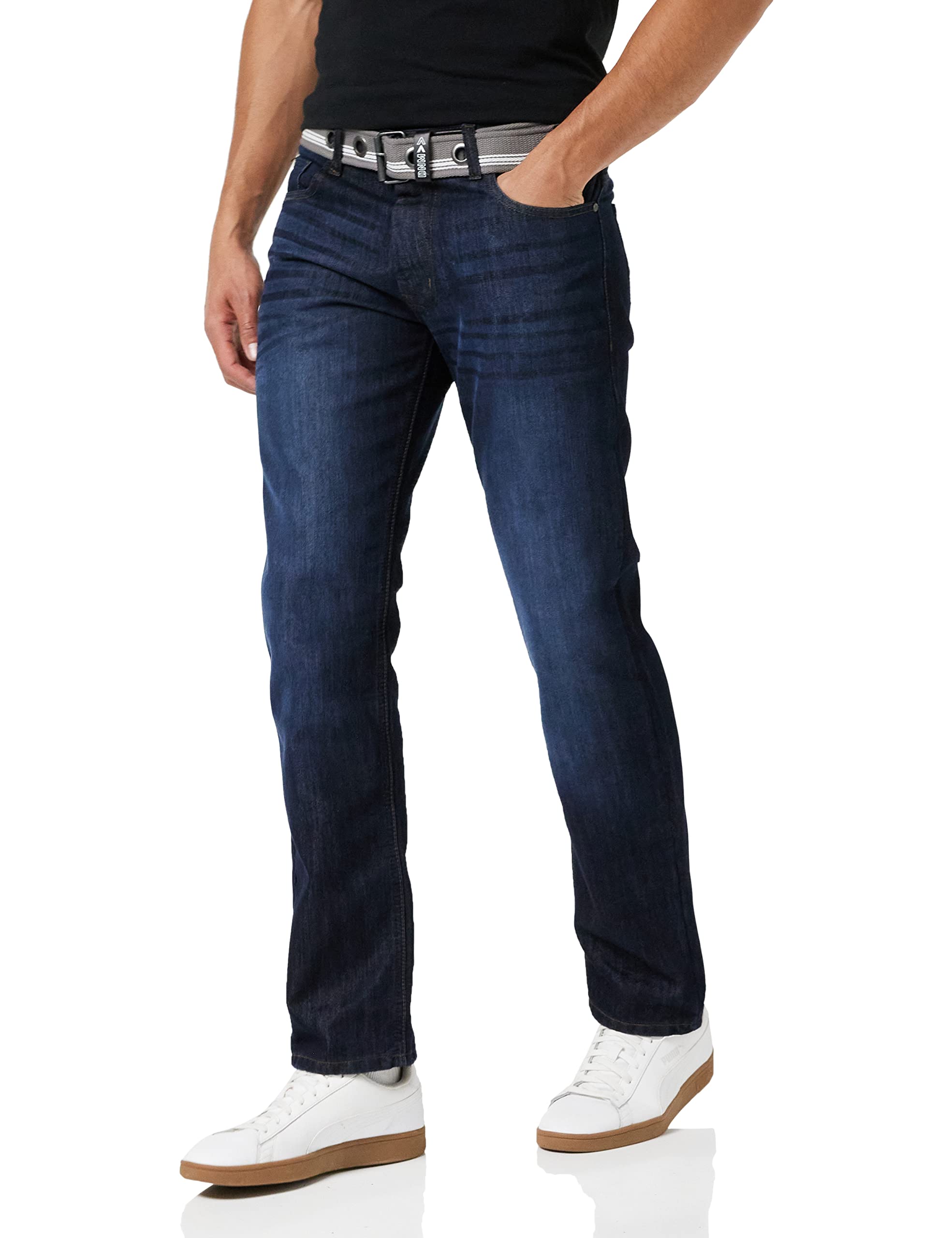 Enzo Men's Ez324 Straight Jeans, Blue Darkwash, 32W 32L UK