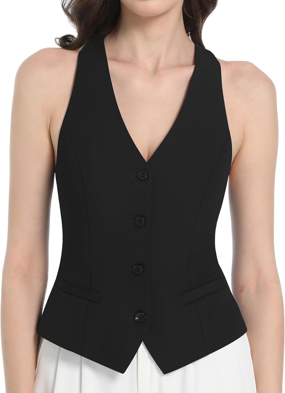 V VOCNI Waistcoat Vest for Women Racerback Button Up Fashiona Casual Dress Suit Vest Top - Image 2