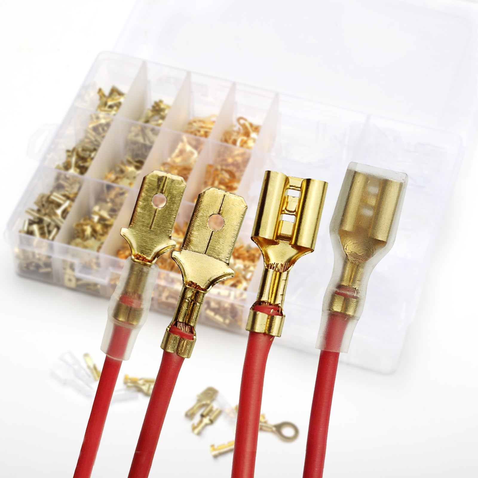 2,8/4,8/6,3 mm kabelschoenenset, 1050 stuks platte steekhulzen, mannelijk en vrouwelijk kabelstekkers met isolatiehuls, M3/M4/M5/M6 ringkabelschoenen, voor elektrisch onderhoudspersoneel