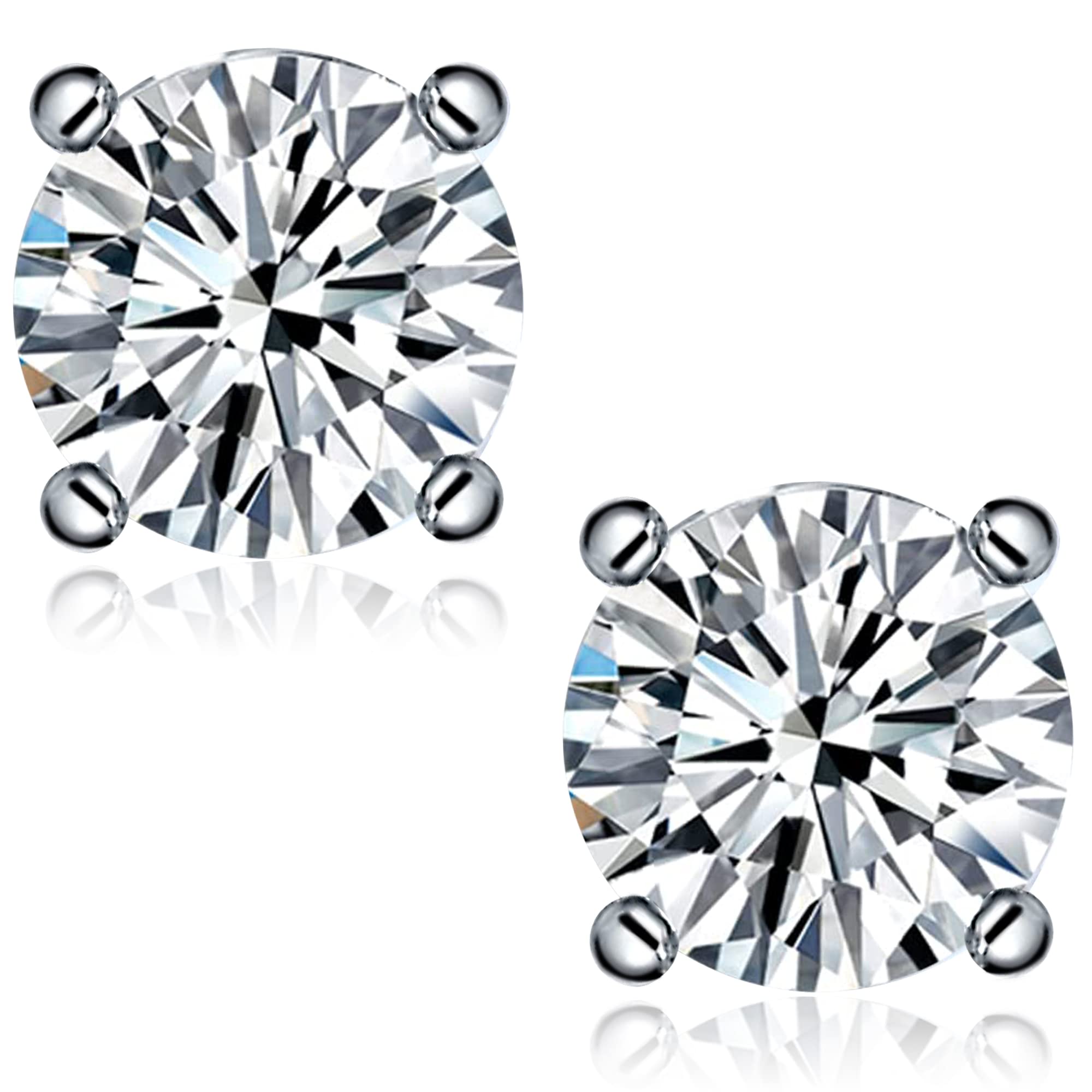 KolmnurkMoissanite Stud Earrings, 0.6ct-4ct D Color VVS1 Clarity Brilliant Round Cut Lab Grown Diamond Earrings 18K White Gold Plated 925 Sterling Silver Friction Backs Diamond Stud Earrings for Women Girls Men