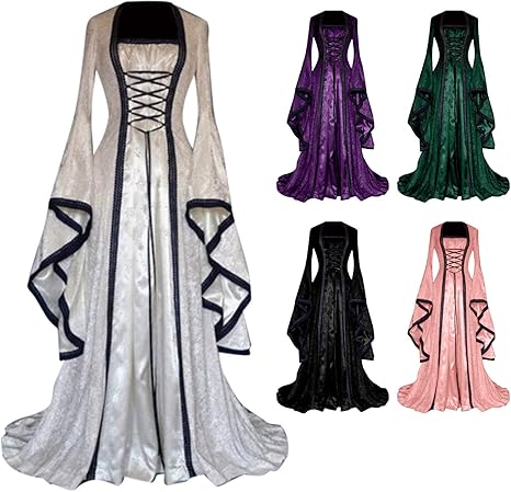 Gothic Halloween jurk, kostuum voor dames, oversized, A-lijn, veters, maxi- jurk met vlindermouwen, feestelijke vintage zwarte heksenjurk, cosplay, club, feest, U - Zwart, 3XL