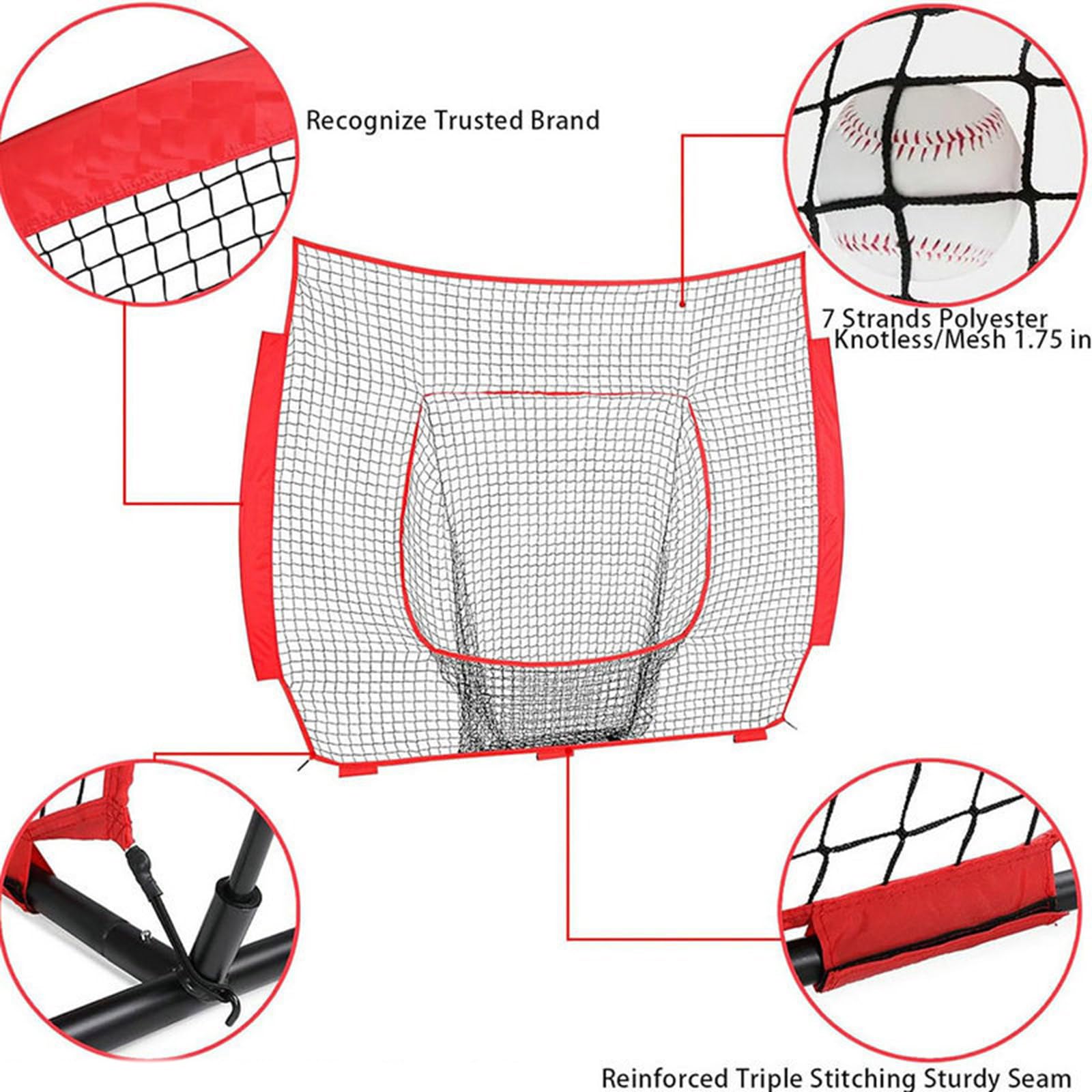 Red de práctica de béisbol y sóftbol de 2.1 x 2.1 m, de nailon, resistente, para entrenamiento de rebotes, para uso en interiores y exteriores, reemplazo de béisbol