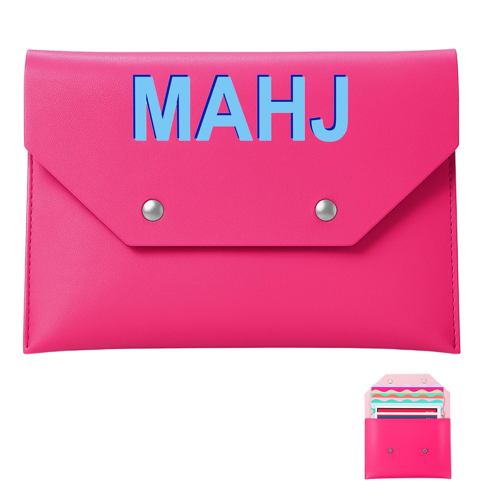 Leather Mahjong Card Holder Gift, Hot Pink, 9.5x6.8 Inch, Solid Color — image 1