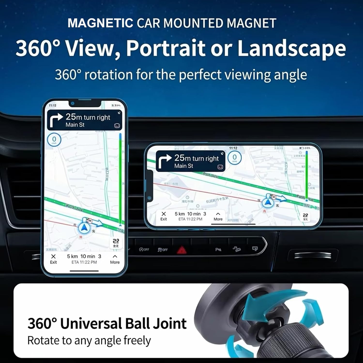 25W Magnetic Wireless Car Charger for Qi2.2 MagSafe with Magnet Ring, [Super Fast Charging & Cooling Metal Body for Heat Disspation] Car Mount Phone Holder for iPhone Samsung Android Phones