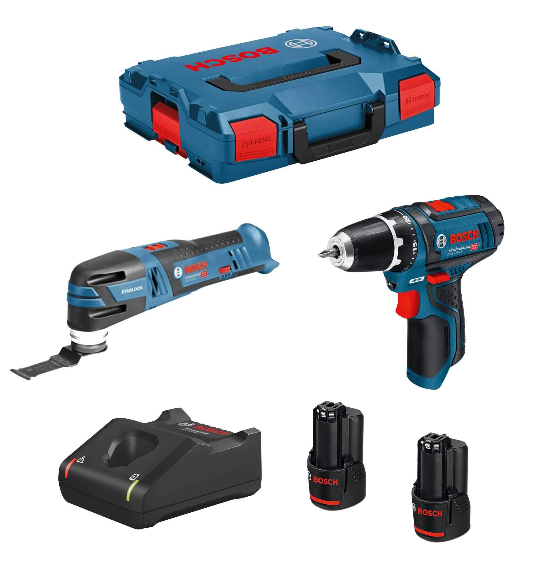 BOSCH Kit 12V B12GSRGOP2bat3a-40 (GSR 12V-15 + GOP 12V-28 + 2 x 3,0 Ah + GAL12V-40 + L-Boxx 102)