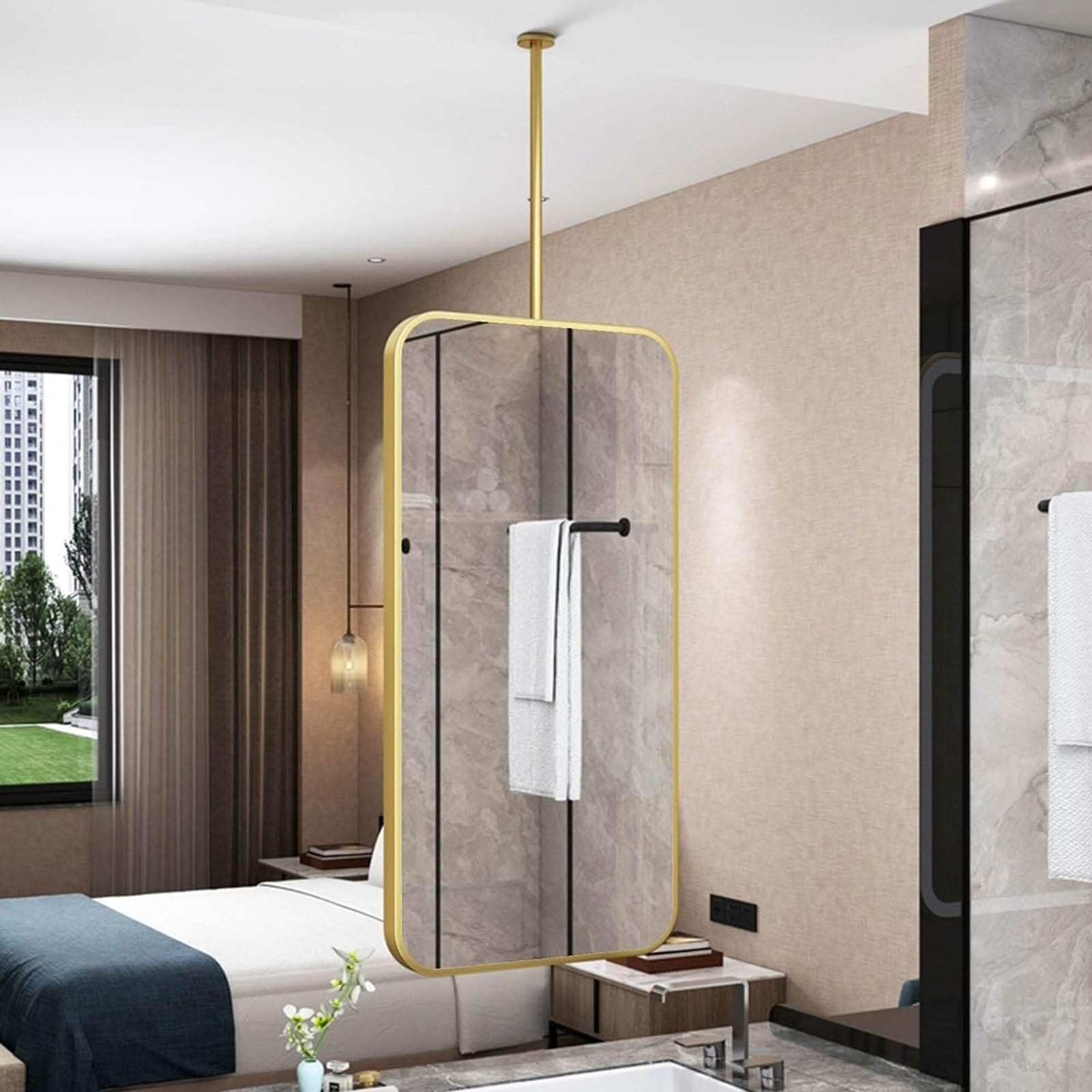 CGCSYZ Square Mirror For Ceiling Rod, Ceiling Mount Mirror For Bathroom Vanity Shaving, Suitable For Entrance Bedroom Living Room (50cmx70cm)