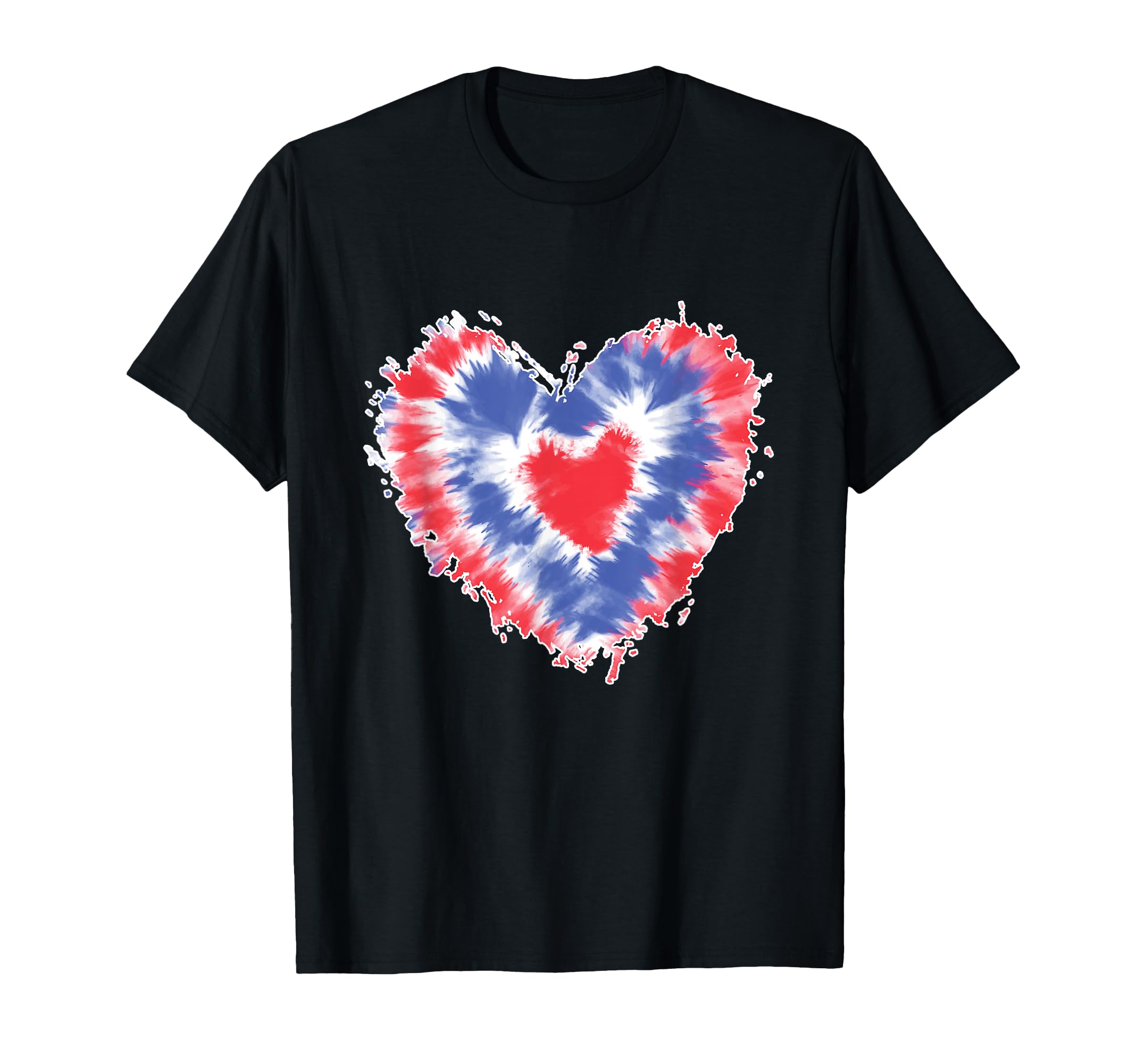 Tie dye Heart USA Flag Colors Blue Red & white 4th Of July T-Shirt