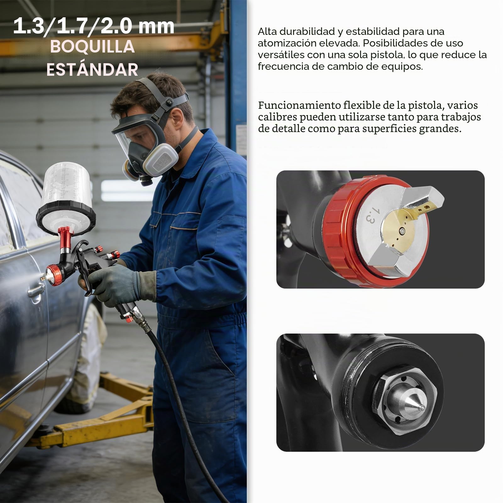 A610 LVLP - Pistola de pulverización de aire comprimido LVLP con boquillas de 1,3/1,7/2,0 mm, juego de 650 ml con 10 vasos desechables para pistolas de pintura, pistola de pintura para coches y