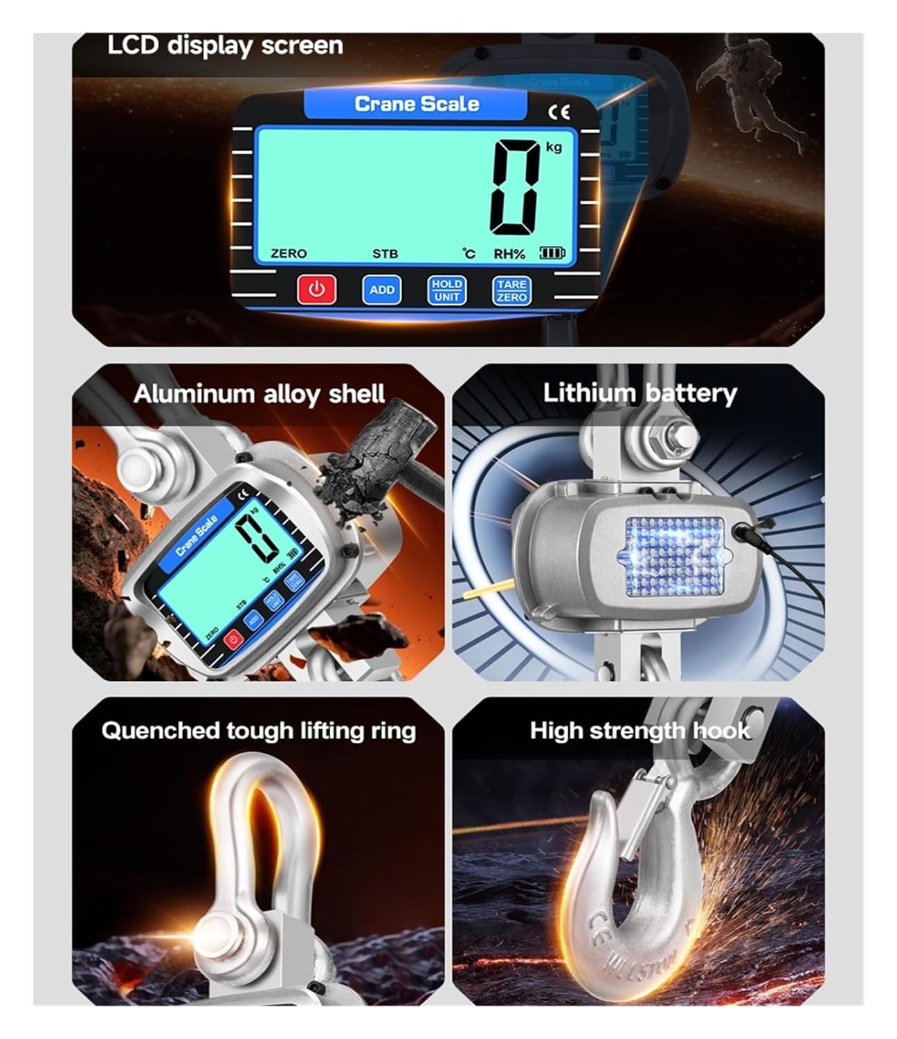 Hanging Scale Luggage Scales Digital Crane Industrial Precision 1kg LCD Heavy Duty Alloy Hook Steel Weighing Tools