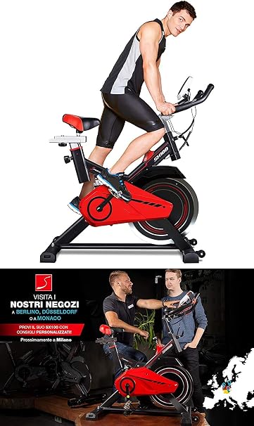 SPORTSTECH Cyclette Professionale | Speedbike con volano da 13kg \u0026 Ebook |  Bici-Hometrainer con Eventi Video \u0026 App multiutente | Fitness da casa |  Indoor Bike fino a 120 kg | SX100 :