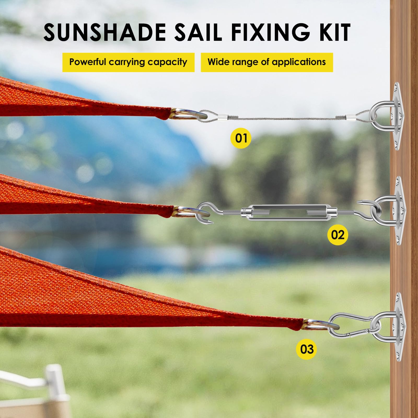 Kit de 80 piezas de accesorios para toldo, acero inoxidable 304 con tensores de 6 pulgadas para instalación de toldo rectangular triangular, resistente al aire libre, patio, jardín, pérgola, patio