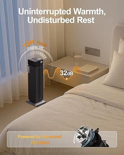 Miniatura 7 de Calentador de espacio para habitación grande, calentadores eléctricos de 25 pulgadas para uso en interiores con oscilación de 120, 3 niveles de