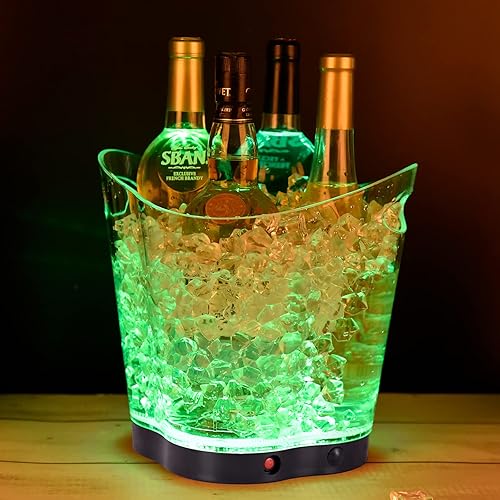 Miniatura 2 de Cubo de hielo LED Cubo de hielo portátil colorido degradado de 6 litros, ideal para bar en casa, cerveza fría, champán y vino (trébol de cuatro