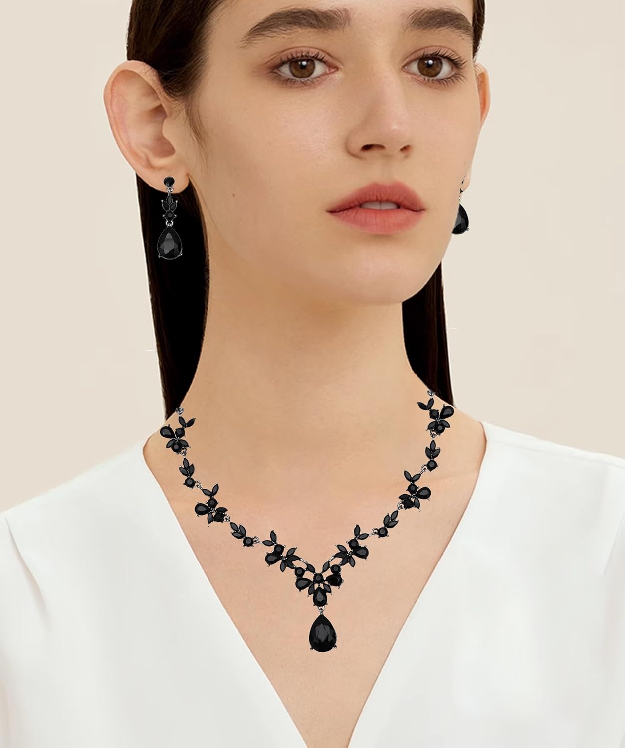 Wedding Jewelry Set for Women Bridal Floral Necklace Dangle Earrings Bracelet Set Crystal Prom Party Costume Accessories for Bride #0015 - Image 2