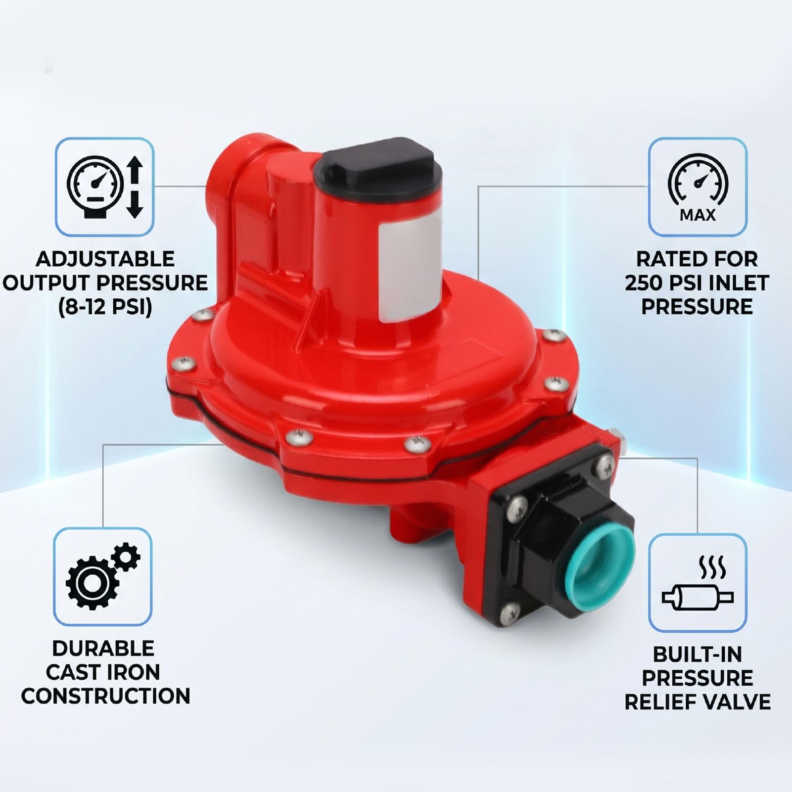 Regulador de Gas Natural R622H-BGJ, 8-12 PSI Ajustable 1/2 Pulgada NPT Salida de Entrada Regulador Gas Primera Etapa, Propano para Residencial Comercial Industrial