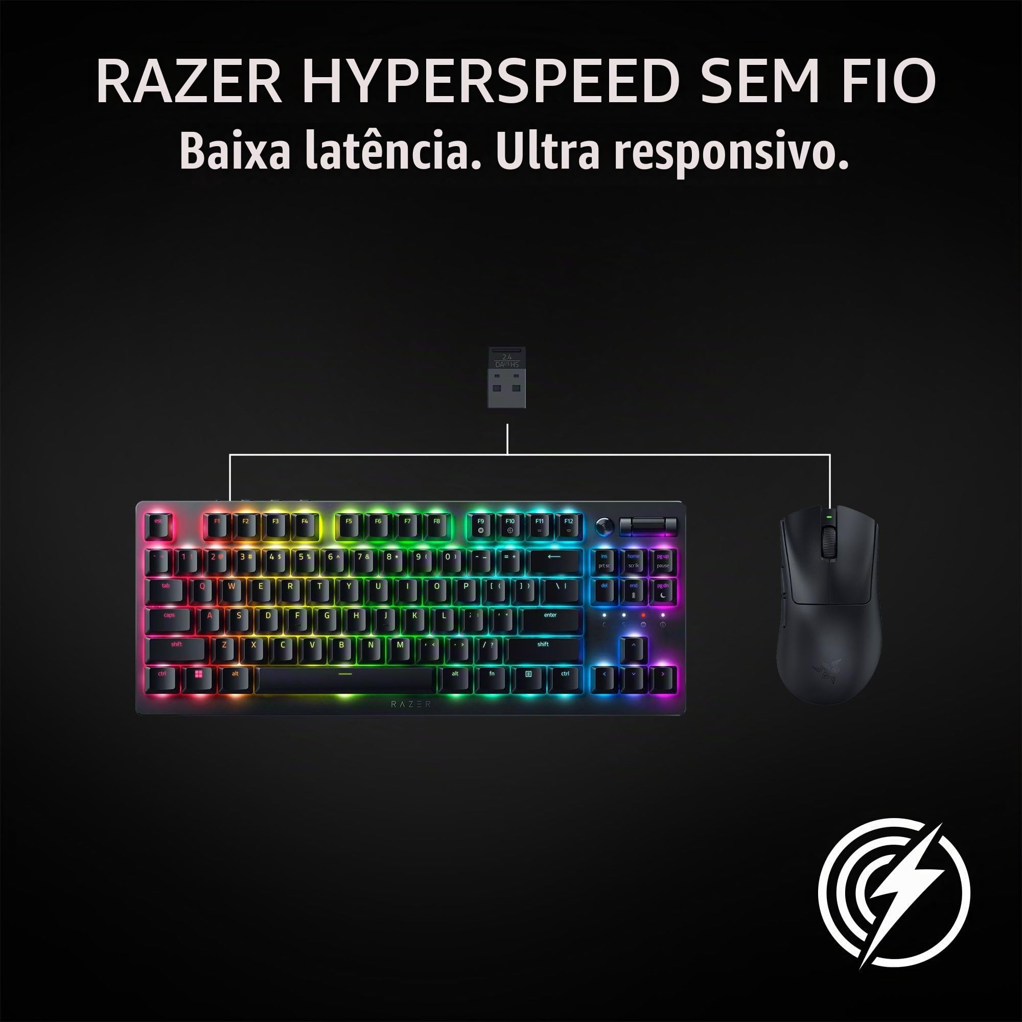 Razer DeathAdder V3 HyperSpeed Preto Mouse Gamer Ergonômico Sem