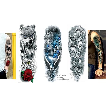 3 Sheets Full Arm Tattoo Upper Arm Lion Tiger Wolf Length 45 Cm Amazon De Beauty