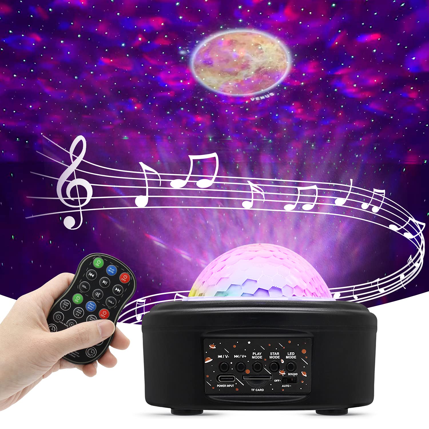 Star Projector, Sumkyle Night Light Projector, Galaxy Projector W/Remote Control, Timer, Bluetooth Music Speaker, Rechargable USB, Galaxy Light Projector for Bedroom Ceiling