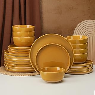 24 Pieces Farmhouse Stoneware Dinnerware Set for 8, Speckled Ceramic Pla...
