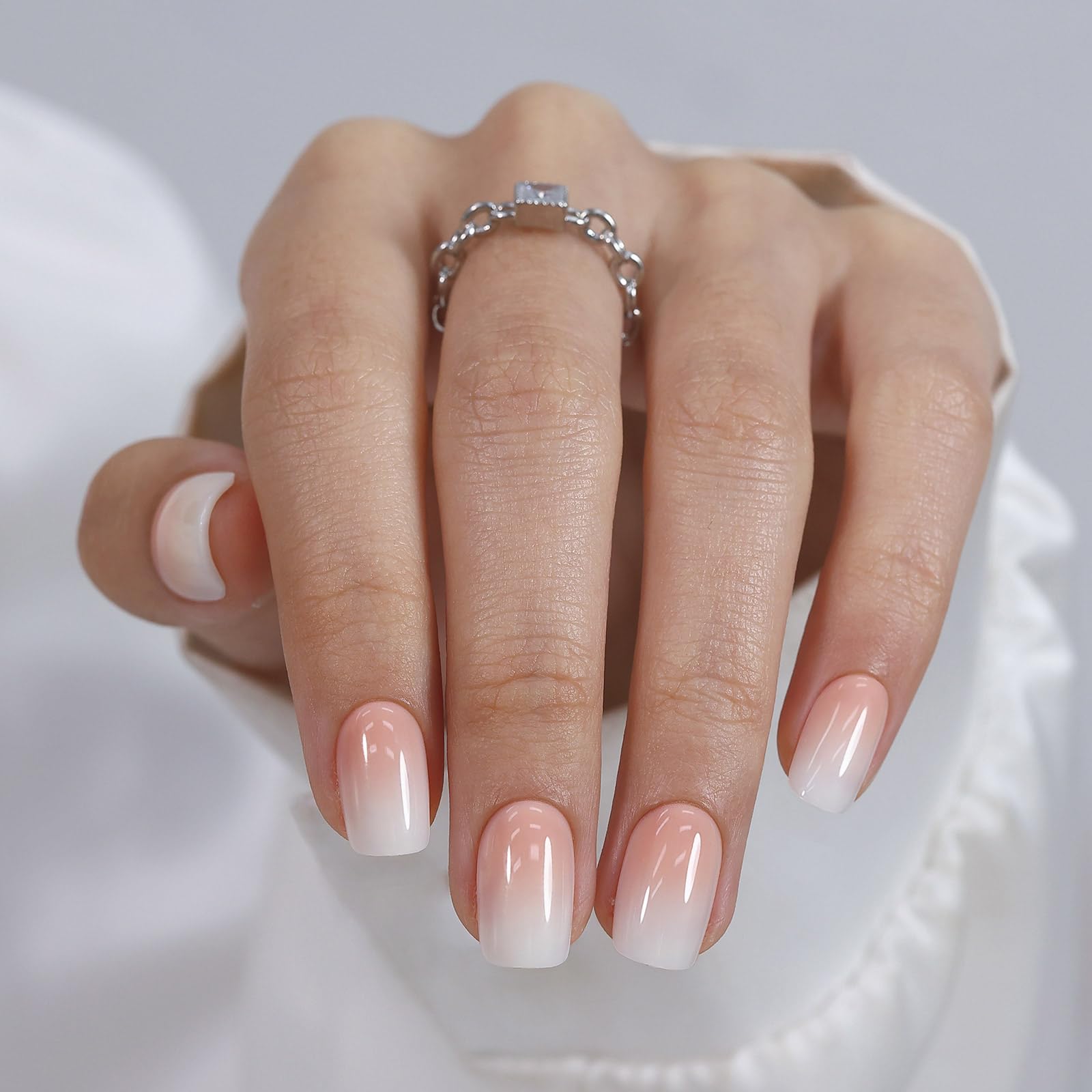 Ombre Press on Nails Short - SHANGMENG Soft Gel Valentines Square Press on Nails for Women Gift, Fit Perfectly & Natural Glue on Nails in 16 Sizes -