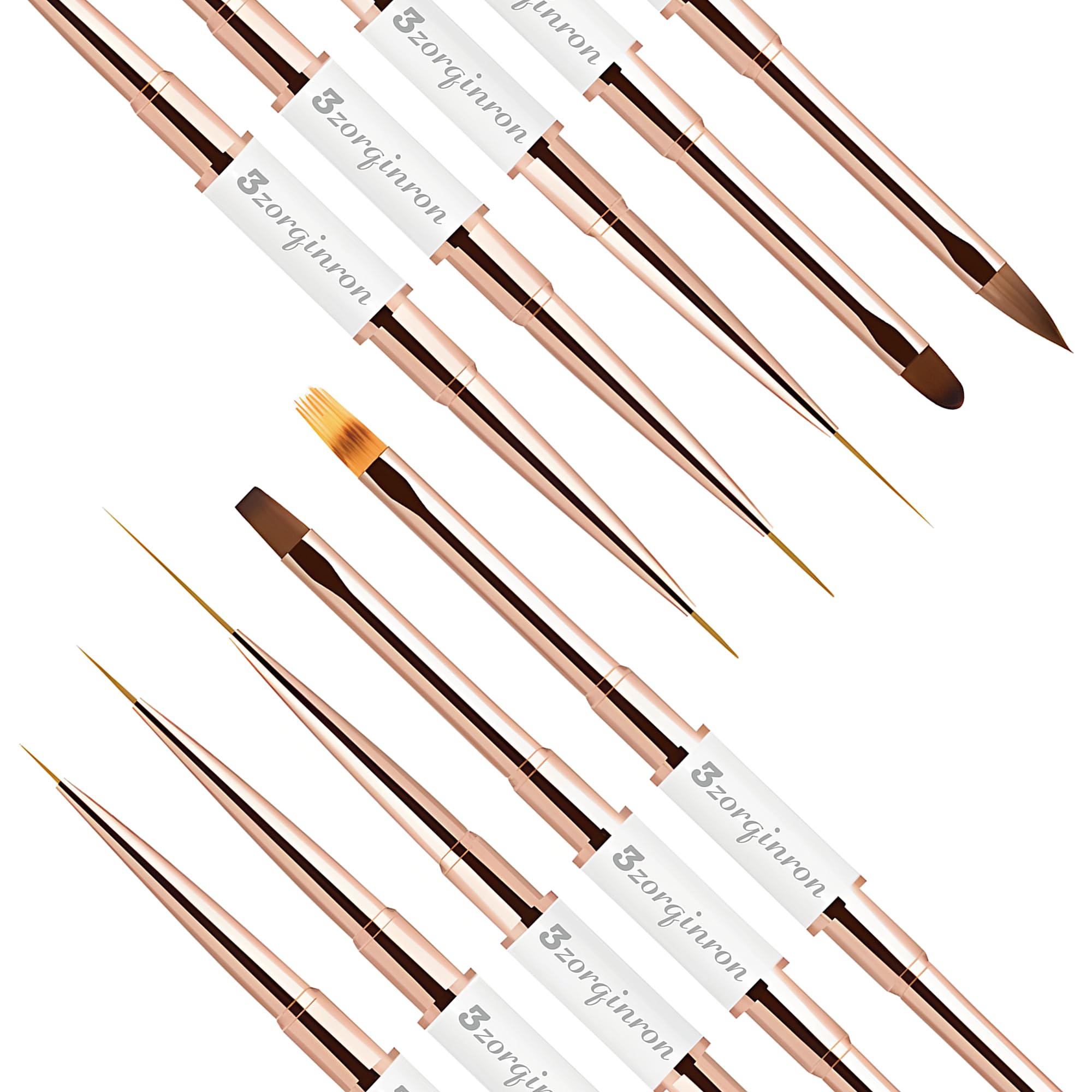 Pinceles para arte de uñas, juego profesional de 5 pinceles acrílicos de doble punta para detalles, líneas largas, diseño degradado y 3D, perfecto para manicura y salones de belleza (blanco)