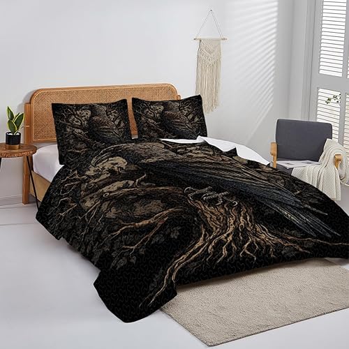 Miniatura 4 de Juego de edredón de cuervo vikingo - Juego de cama con diseño de cuervo de la vida vikingo, diseño de cuervo vikingo, juego de ropa de cama de