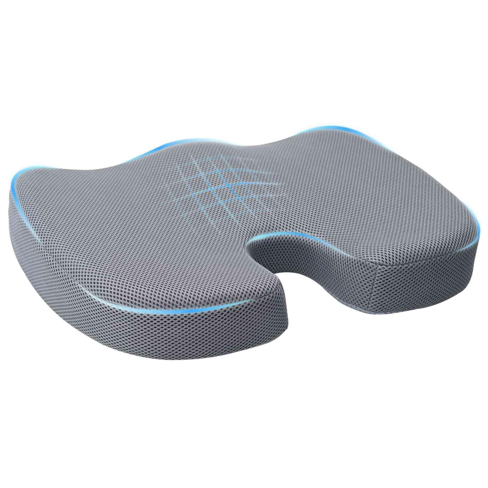 Cuscino per sedia in memory foam, grigio, 47 x 37 x 8 cm | Cuscino ergonomico per sedia per soggiorno e ufficio. Schiuma viscoelastica e rivestimento in rete lavabile.
