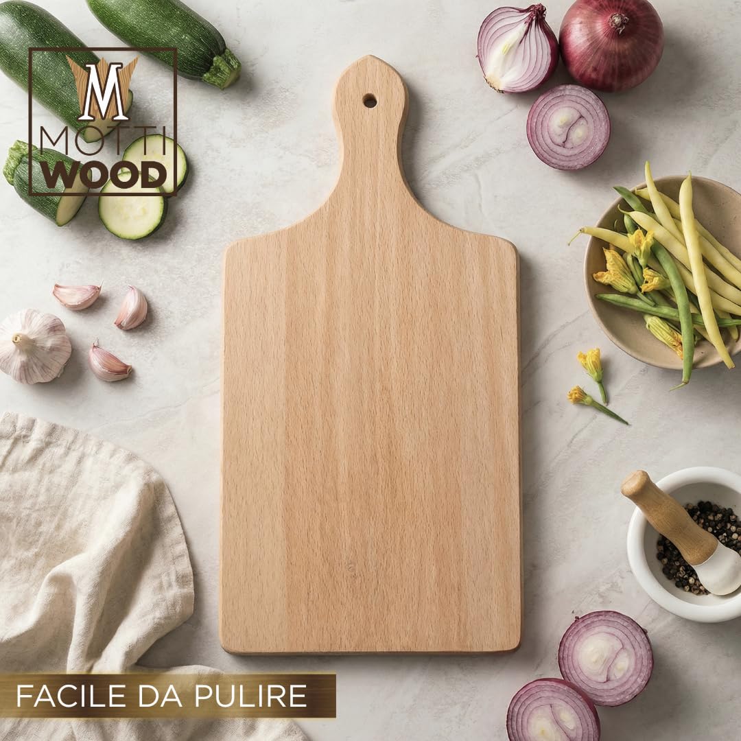 Juego de 5 tablas de cortar de cocina con asa, 100% madera de haya, perfecto para cortar y servir, tabla quesos, dimensiones 40 x 20 x 2 cm, alta resistencia, fabricado en Italia