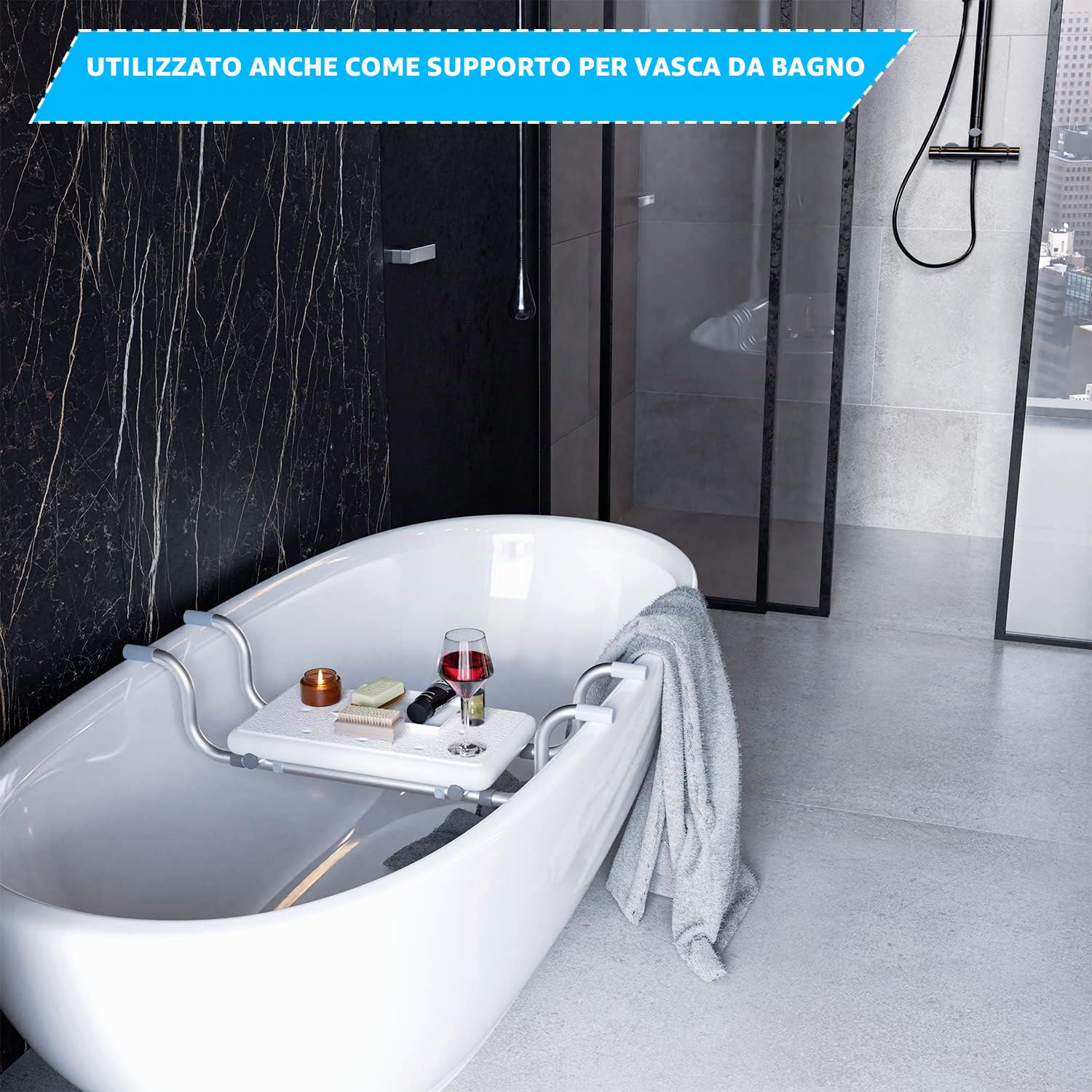 Sonnewelt Sedile per vasca da bagno, 72 x 22,5 x 19 cm, portata 136 kg, per vasca da bagno, generico, adatto per il bagno di casa