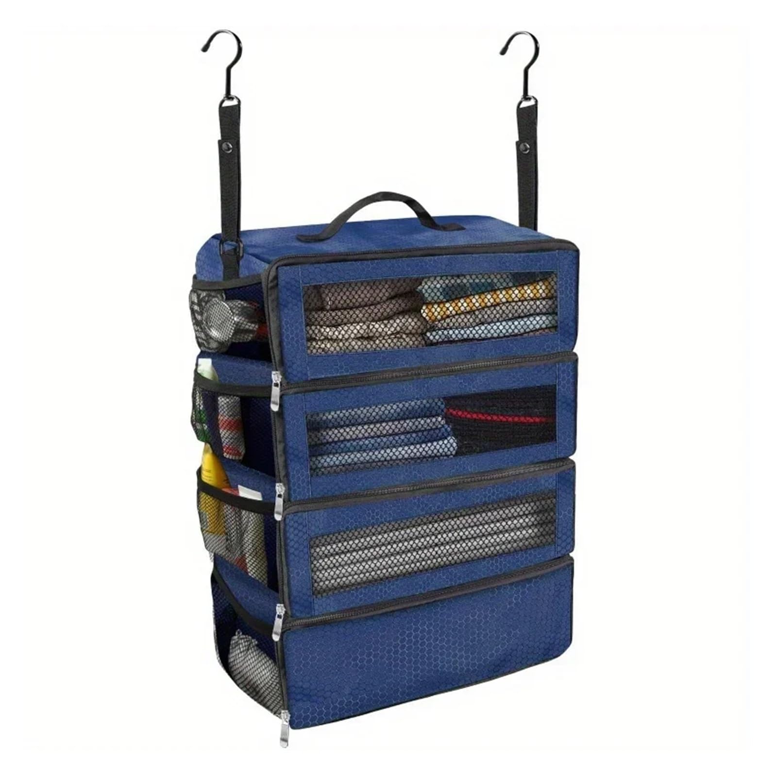 Faltbare multifunktionale Aufbewahrungstasche for Kleidung mit großer Kapazität, Aufbewahrungstasche for hängende Kleidung im Kleiderschrank, mehrschichtige Aufbewahrung(Clothingbag-Blue)