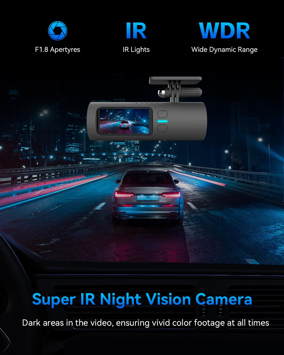 EYES HEAVER Dash Cam WiFi FHD 4K Car Camera 3840X2160 Front and 1920 * 1080P Rear Car Camera with GPS Strap, 32GB Card, 1.47