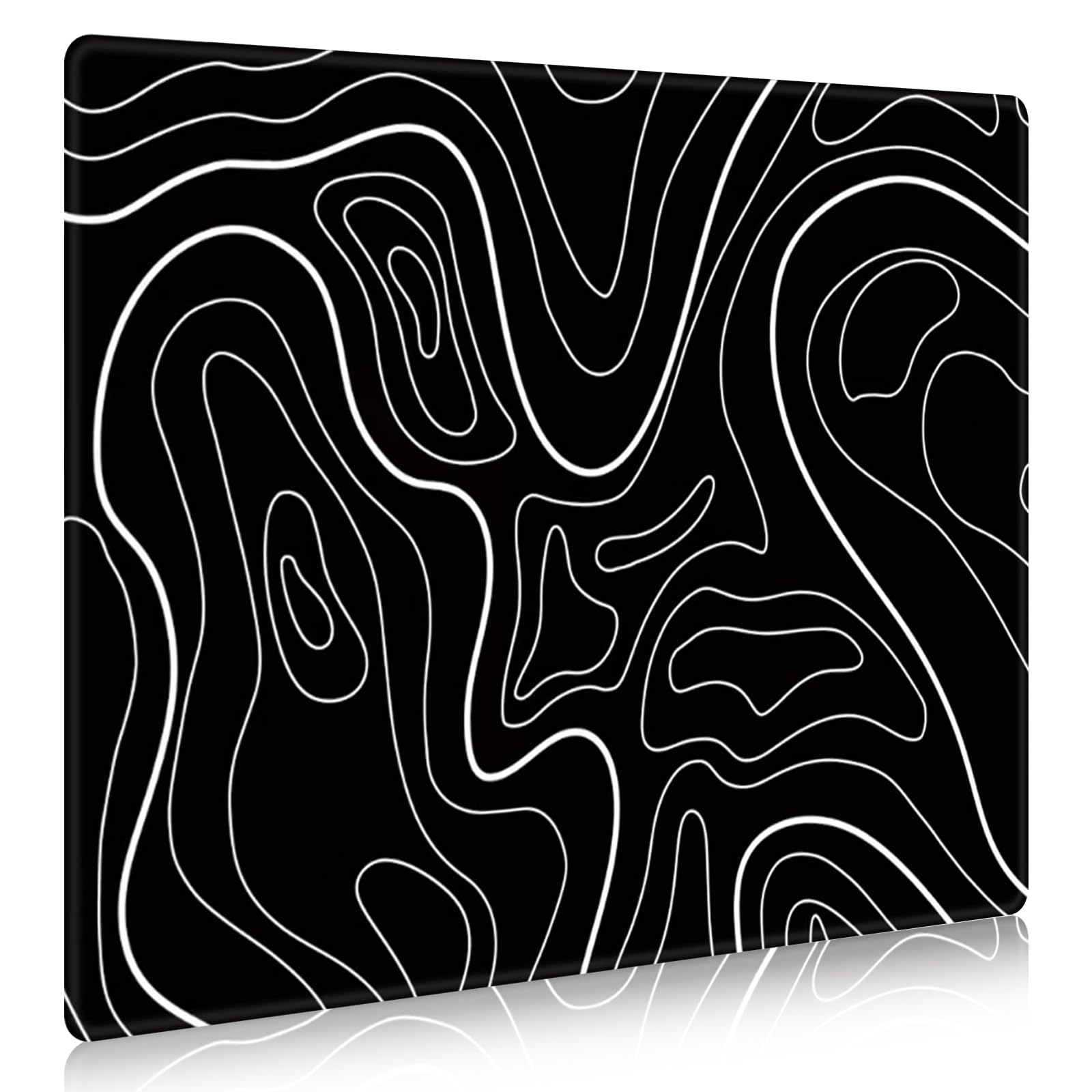 DAWNTREES Tappetino per mouse da gioco in vetro, tracciamento preciso e veloce, in vetro temperato, base in gomma antiscivolo, tappetino XL per gamer, ufficio e casa, topografico nero