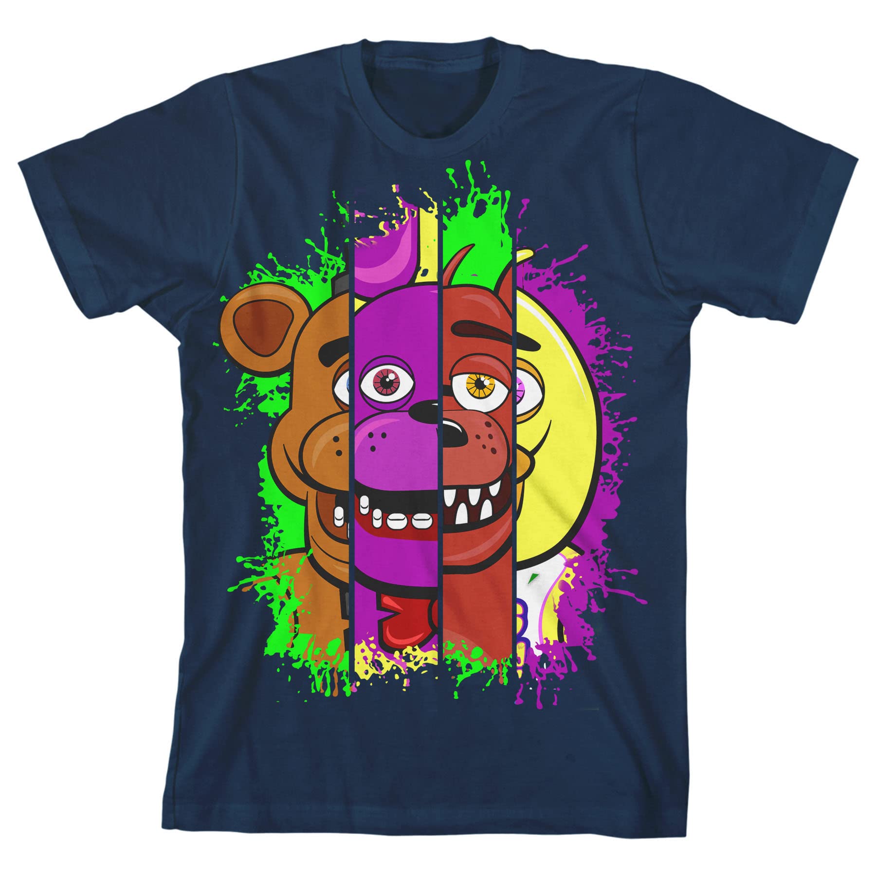 Five Nights at Freddy's Neon Pink Freddy Against The Wall Boy's Black T-Shirt
