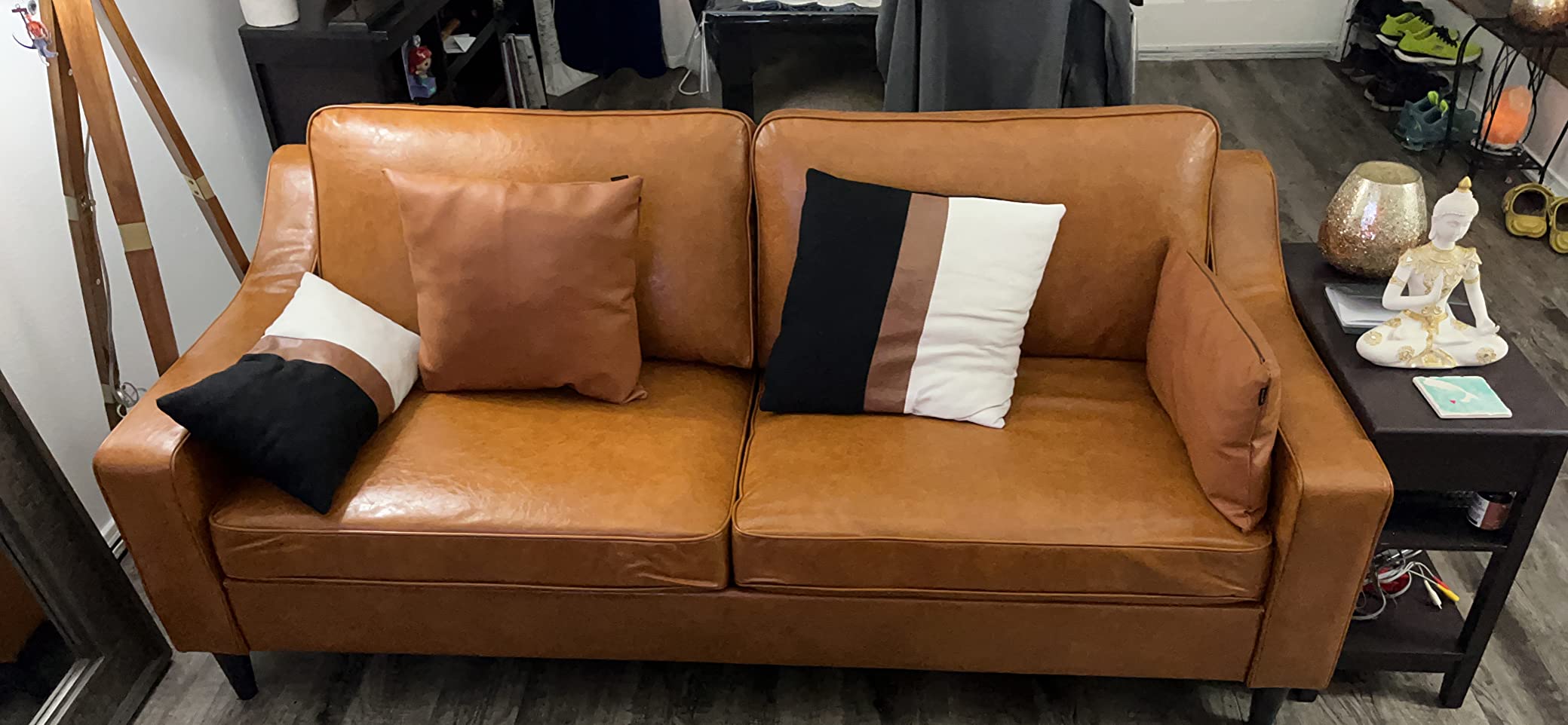 47/mo Finance Edenbrook Archer Upholstered Couch Couches for Living Room Camel Faux