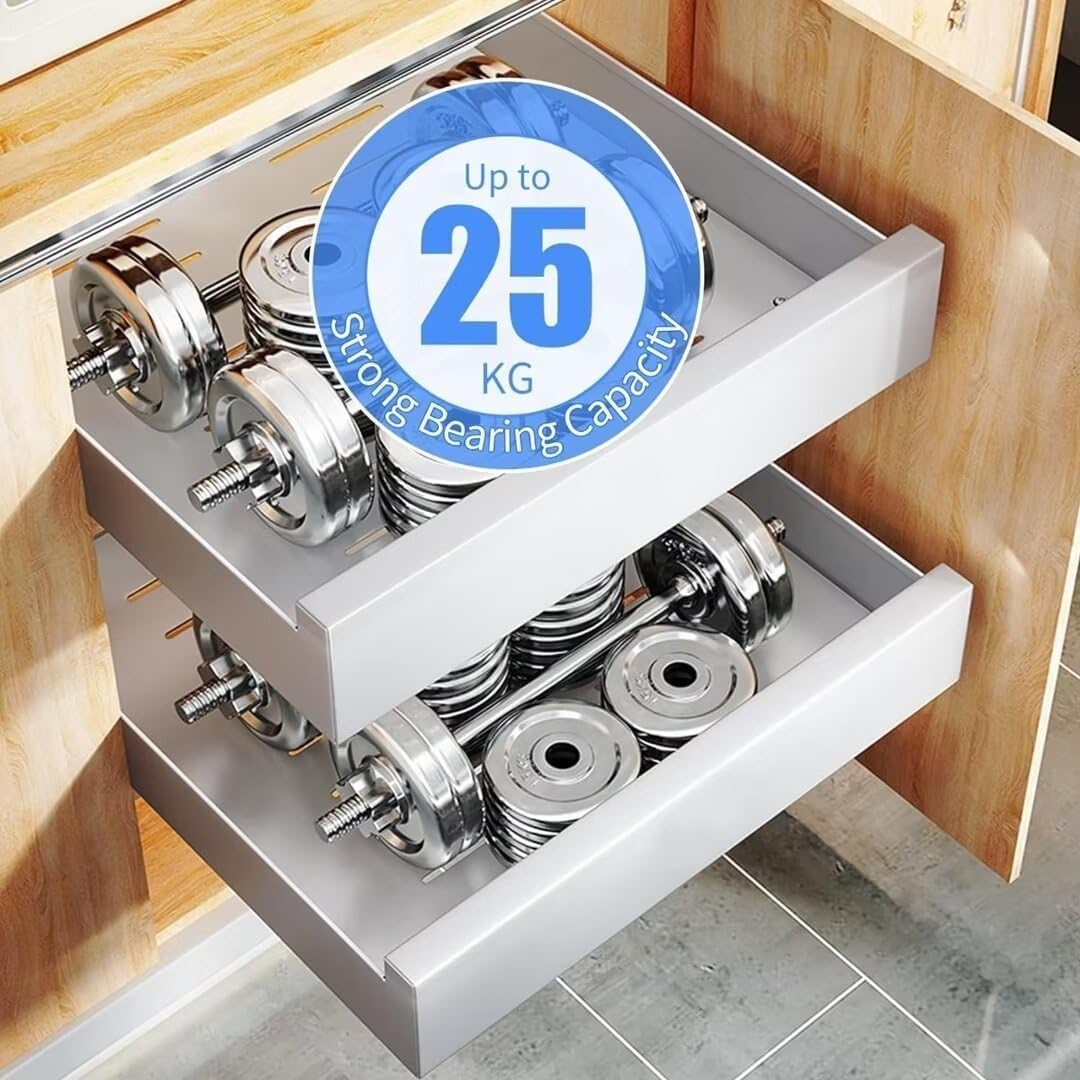 Organiseur de placard coulissant – Tiroir de rangement coulissant pour placard de cuisine, tiroirs coulissants extensibles, pas de perçage nécessaire