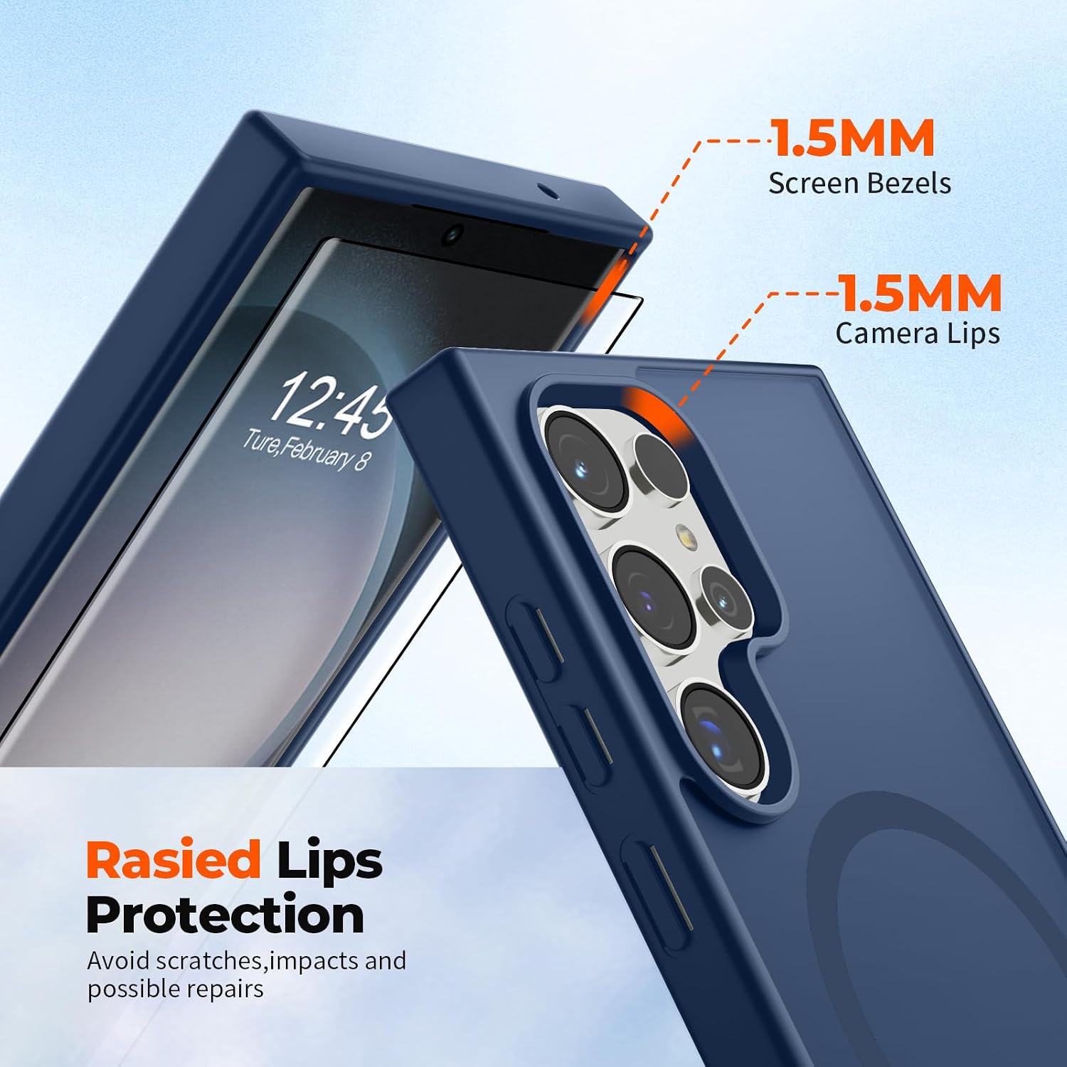 SUPFINE Magnetic for Samsung Galaxy S23 Ultra Case with Screen Protector, (Built-in Magnets) (Military Grade Drop Protection) Slim Translucent Shockproof Phone Case,Sapphire Blue