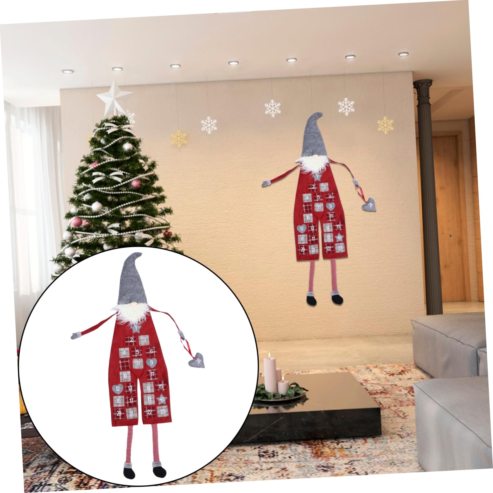 Calendario Avvento Babbo Natale in Lana Artificiale Da Appendere Sacchetti Decorazione Per Natale e Conto Alla Rovescia Adatto Casa e Feste