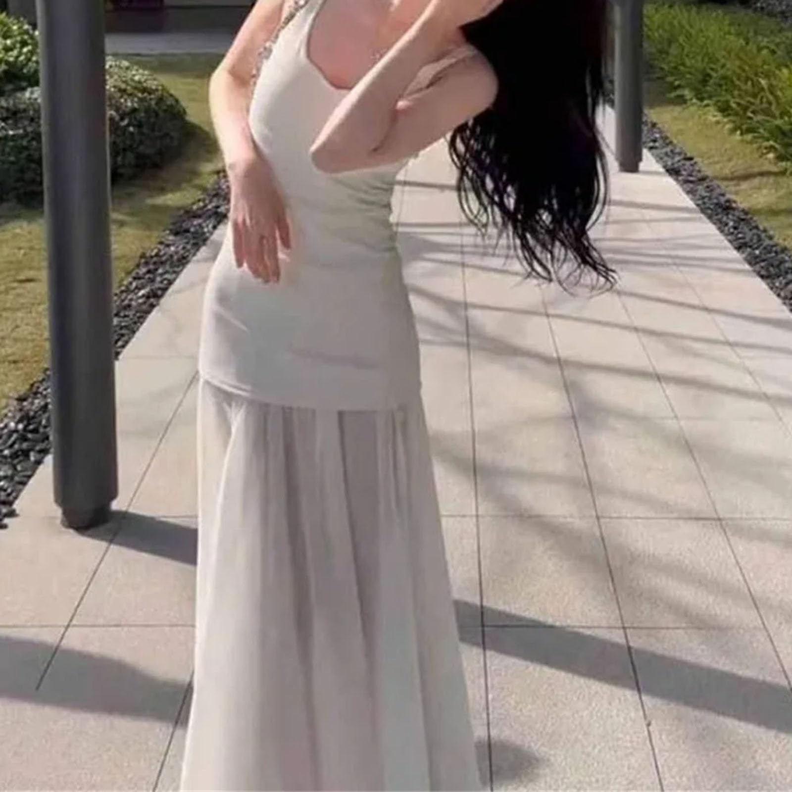 Robe longue à bretelles spaghetti pour femme - En maille transparente - Noir - Pour fête sexy