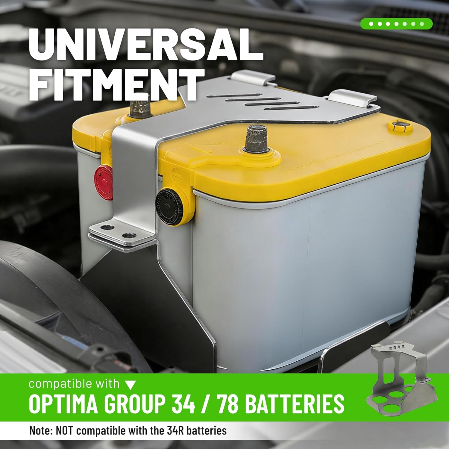 ALMULOO Universal Battery Tray Hold Compatible with Optima Group 34 78 Battery Hold Down Relocation Trunk Kit Not Fit Red Top 78 Battery Type Not Fit Small Car Batteries