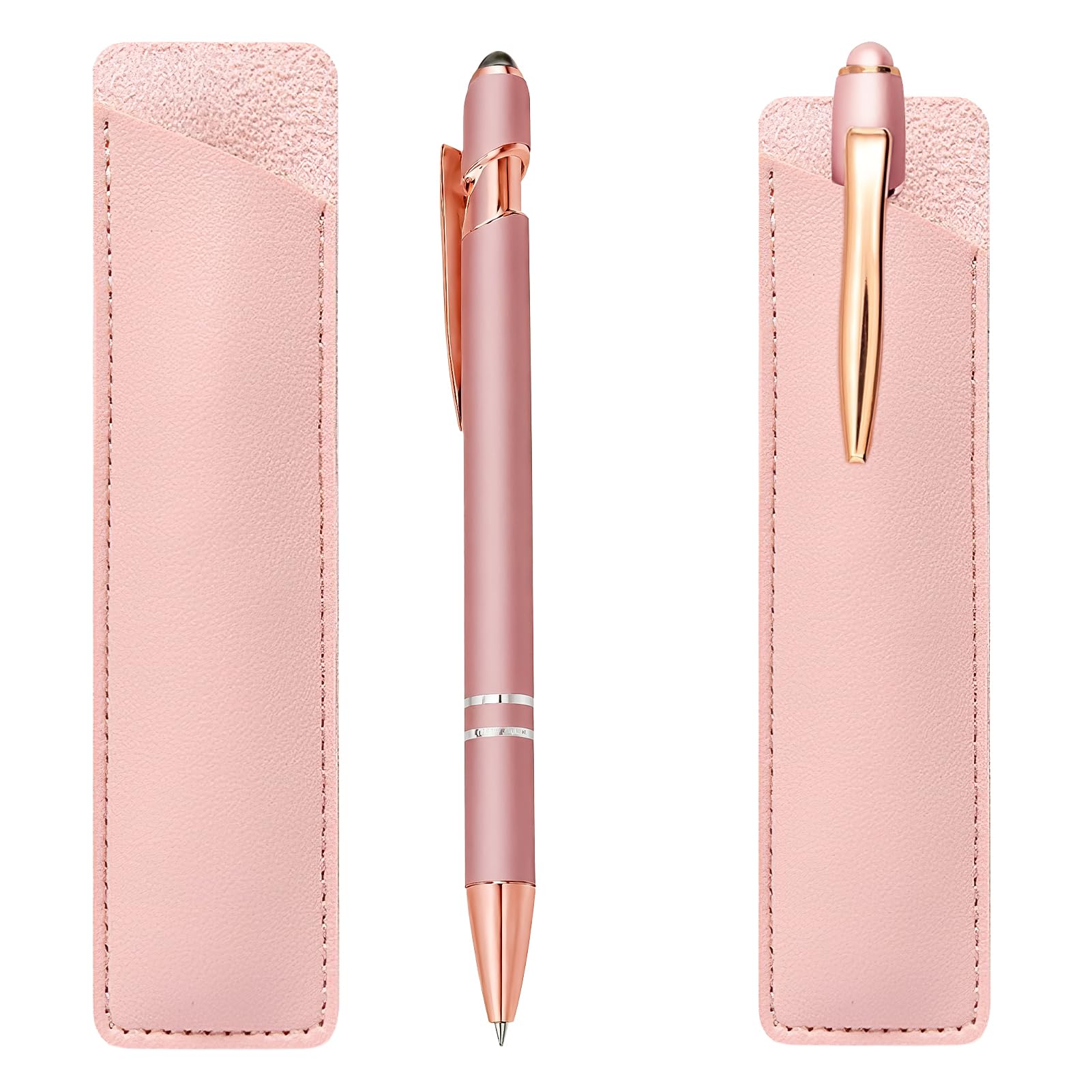 Pluma Estilográfica Rosada, Bolígrafo Retráctil Personalizado con Estuche de Cuero para Bolígrafos – Regalo Personalizado para Empresas, Bodas o Uso Profesional – Tinta Negra – Elegante y Duradero