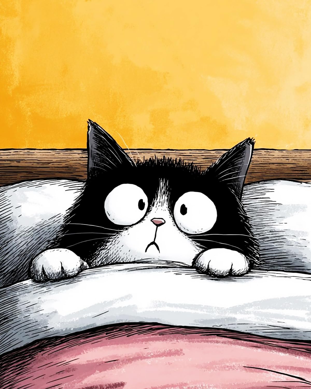 Liubaishi Black And White With Yellow Background Paint By Numbers For Adults, Startled Cat, 40X50 Cm Acrylic Canvas Kit With Brushes And Paints